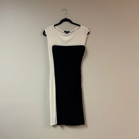 Ralph Lauren Black & Cream Colorblock Dress – Elegant Chic Minimalist Look - Picture 3 of 9